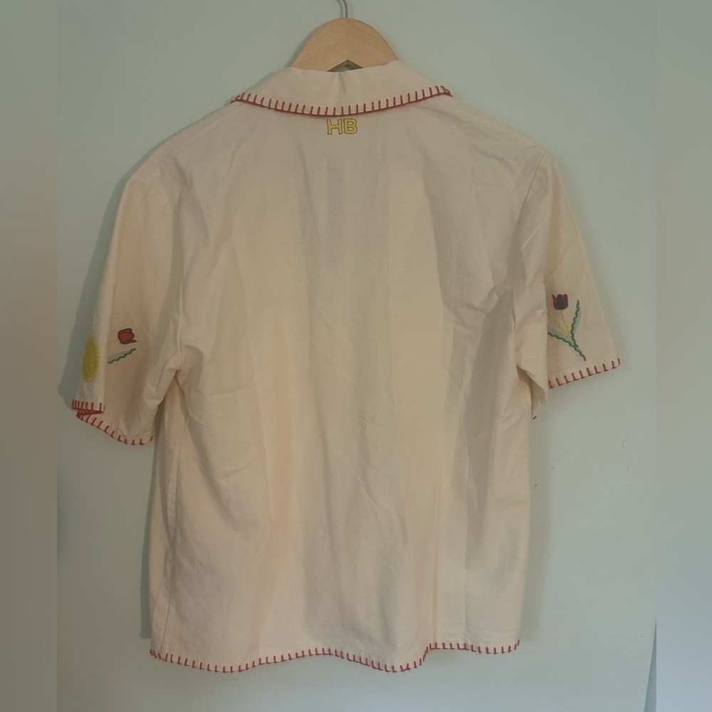 Hunter Bell Embroidered Cream Polly camp Shirt - Picture 3 of 11